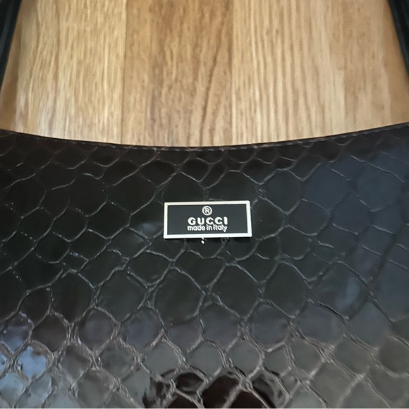 Brown Ombré Double Handle Croc Patent Handbag - Picture 7 of 10